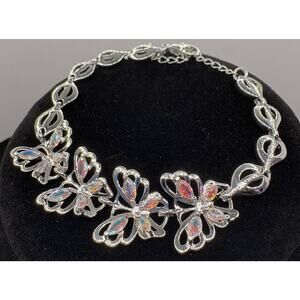 Butterfly Bracelet Silver over Brass Faux Jewels
